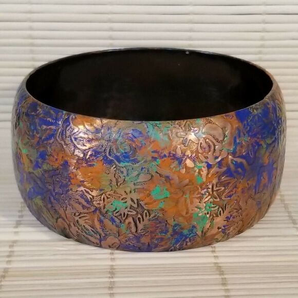 Hand Painted Van Gogh Artists Bedroom Tribute Textured Steampunk Bangle Bracelet - Picture 1 of 5